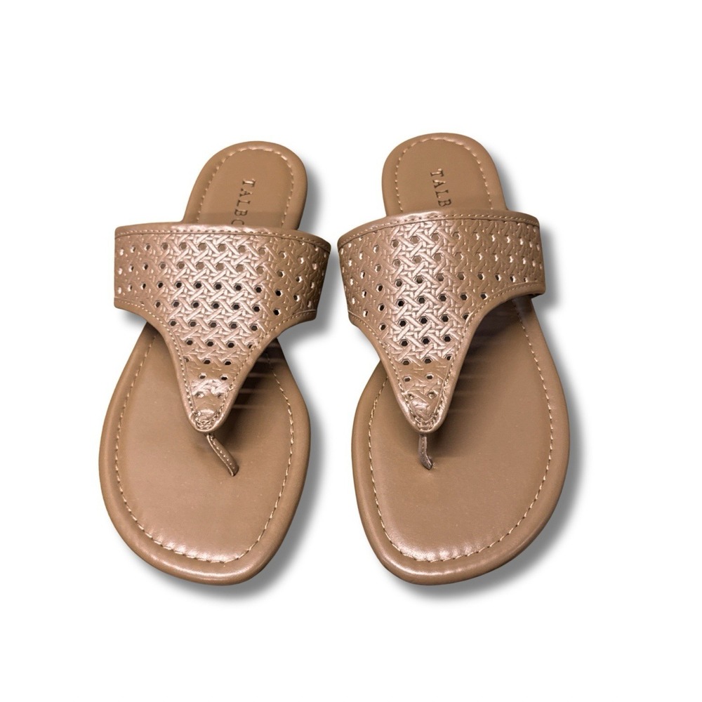 Talbots "Gigi" Tan Laser Cut Lattice Thong Sandals Flat Slide Shoes Womens 8M